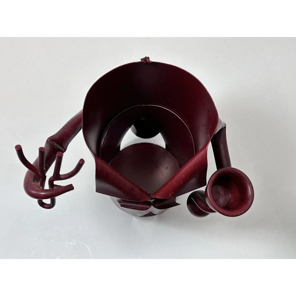 Metal Wine Bottle Holder Waiter Wearing Hat‎ & Tux Ready to Serve , Deep Maroon